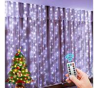 LED Guirlande avec crochet, Guirlande lumineuse LED rideau 3M long (1m/2m/3m haut), led bande, bandeau pour décoration de fête de mariage et noël, télécommande USB, (Blanc froid, 3m x 1m)