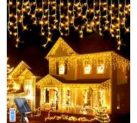 LED Guirlande Lumineuse Exterieure, 5M 256 LEDs Guirlande Lumineuse Exterieure Jardin, 32pcs*8 LEDs Rideaux Lumineux Solaire Décoratifs Étanche pour, Mariage, Maison, Toit, Décorations de Noël