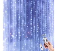 LED Guirlande sans crochet, Guirlande lumineuse LED rideau de 3M long (1m/2m/3m haut), led bande, bandeau pour décoration de fête de mariage et noël, télécommande USB, (3mx3m, Blanc froid)