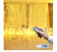 LED Guirlande sans crochet, Guirlande lumineuse LED rideau de 3M long (1m/2m/3m haut), led bande, bandeau pour décoration de fête de mariage et noël, télécommande USB, (3mx3m, Blanc chaud)