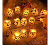 LED Halloween Bougies Pilier, Lanterne Halloween, Décorations de Table avec Expression étrange, Décorations de Jardin d'halloween, Bougies de Cire d'halloween sans Flamme (lumière Blanche)