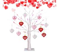 LED Heart Birch Tree - Valentine's Day Table Decor, 24 inch Artificial Tree with Hanging Ornaмents, Perfect Glowing Ģiƒt for Her, Wife, Or Girlfriend