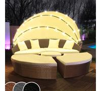 LED - Ile de bronzage en rotin Lounge Chaise longue de jardin en poly rotin Ile 180cm avec housse de protection