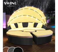 LED - Ile de bronzage en rotin Lounge Chaise longue de jardin en poly rotin Ile 180cm avec housse de protection