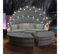 LED - Île de bronzage en rotin Lounge Polyrattan Ensemble de chaises longues Île 210cm incl. housse de protection