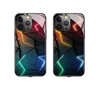 LED Intelligent Sound Control Light-Up Phone Case for iPhone 14 13 12 Pro Max, Tempered Glass Back Soft Slim TPU Bumper Shockproof Colorful Light Up Phone Case,Call Music Flash. (for 13, B)