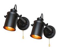 LED Interieur Noir Appliques Murales avec Interrupteur à Tirette, Industrielle Rétro E27 Lampe Murale Moderne Rotatif 180° Métal Luminaire Mural pour Chambre Salon Couloir Chambre D'Enfant (2 Pièces)