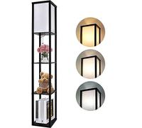 LED Lampadaire en Bois, 1.62m Lampe de Plancher avec 3 Étagère, Lampe sur Pied 3 Températures de Couleur (avec E27 Ampoule 3000K-5000K) Décoration Lampe de Chevet pour Salon Chambre à Coucher Bureau
