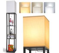 LED Lampadaire en Bois, 1.6M Lampe de Plancher avec 3 Étagère, 3 Températures de Couleur Lampe sur Pied Décoration Lampe de Chevet pour Salon Chambre à Coucher Bureau (Incluse 3000K-5000K E27 Ampoule)