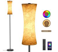 LED Lampadaire Salon Lampadaire à intensité variable, changement de couleur RGB, blanc Ombre de tissu 170cm, 12W avec télécommande