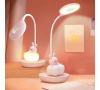 Led Lampe Bureau Enfant Fille, Lampe De Table 3 Niveaux De Lumière Et 5 Combinaisons, Lampe De Bureau À Toucher Press Enfant Pour Fille, Lampe Kawaii Rechargeable Lapin Rose (Rose)