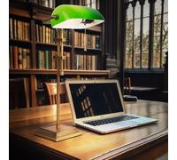 LED Lampe de Bureau Table Verre Vert Bibliothèque Banquier Bronze Antique