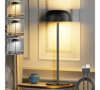 LED Lampe de Table LED Sans fil Rechargeable Métal，3 Couleur Lampe de Bureau Chevet Dimmable Contrôle Tactile, IP54 pour Patio,Terrasse,Café, Chambre (noir, 1)