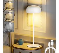 LED Lampe de Table LED Sans fil Rechargeable Métal，3 Couleur Lampe de Bureau Chevet Dimmable Contrôle Tactile, IP54 pour Patio,Terrasse,Café, Chambre (Blanc, 1)