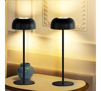 LED Lampe de Table LED Sans fil Rechargeable Métal，3 Couleur Lampe de Bureau Chevet Dimmable Contrôle Tactile, IP54 pour Patio,Terrasse,Café, Chambre noir 2 pièces