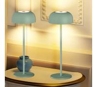 LED Lampe de Table LED Sans fil Rechargeable Métal，3 Couleur Lampe de Bureau Chevet Dimmable Contrôle Tactile, IP54 pour Patio,Terrasse,Café, Chambre (vert, 2)