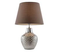 LED lampe de table salon lampe de chevet céramique, chambre chrome textile gris, 1x E14 filament LED blanc chaud dimmable, DxH 20x32cm