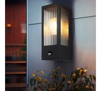 Applique murale LED avec détecteur de mouvement Lampe d'extérieur verre noir Capteur, métal, 1x E27 LED blanc chaud, LxlxH 15,4x12x32 cm