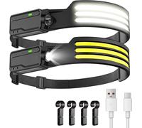 Led Lampe Frontale Avec Détecteur De Mouvement, Usb Rechargeable Torche Frontale, Portable Batterie Lumiere Frontale 1200 Mah, Ipx4 Étanche Pour Bricolage Camping Pêche, 2p