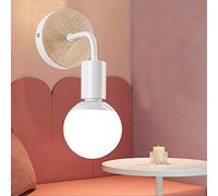 通用 LED Lampe murale en fer forgé moderne en bois moderne E27 applique murale design rétro industriel, métal finition, éclairage salon & chambre, lampe de chevet, douille E27(blanche)