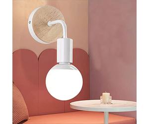 通用 LED Lampe murale en fer forgé moderne en bois moderne E27 applique murale design rétro industriel, métal finition, éclairage salon & chambre, lampe de chevet, douille E27(blanche)
