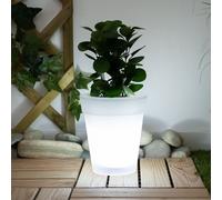 Pot de fleur solaire LED pot de fleur pot de fleur lumineux éclairage solaire, blanc satiné, batterie LED blanc neutre, H 19 cm