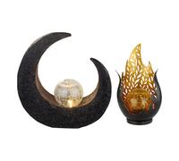 LED lampe solaire flamme lampe extérieure jardin lampe solaire lune lampe de jardin, IP44 batterie, crackle boule de verre noir, 2er Set