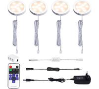 LED Lampe Sous Meuble Cuisine avec Telecommande RF Sans Fil, Rond Ultra Slim Eclairage Encastré pour Placard, Prise Européenne, 4 Paquets Lumières LED pour vitrine 12V 8W (Blanc Chaude2700K)