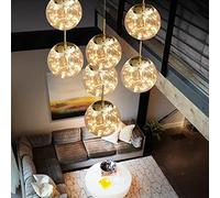 LED lampe suspendue de salle à manger en cristal moderne Abat-jour ambre Boule en verre Suspension luminaire pour cage d'escalier Lumière chaude lustre Design Hauteur réglable Lustre de luxe D35cm
