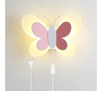LED Lampes Murales pour Enfants avec interrupteur Appliques murales avec Câble et Prise Lampe De Chevet Dimmable Tricolore Veilleuse Butterfly Lampe Papillon Rose Moderne Intérieur Lampe Chambre 14W