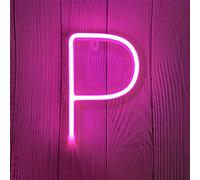 LED Lettre Néon Rose Allumée - Chapiteau Signe Batterie/USB Alimenté - Lettres Éclairées Veilleuse Décor pour Chambre d'Enfants, Mariage, Noël, Saint Valentin (P)
