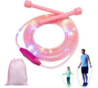 LED Light-Up Jump Rope for Kids, Illuminated Skipping Ropes with Adjustable Length, Tangle-Free, Rubber Handle & Grip, Glowing Skipping Rope 3 Adjustable Rainbow Glow Modes (Green LED)