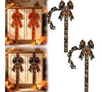 LED Lighted Halloween Cabinet Bow Decoration,Funny Pumpkin Ribbon，Black：2