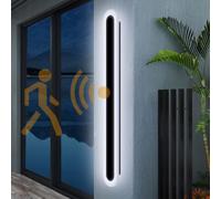 LED Longue Applique Murale IP65 Étanche Applique Intérieur Extérieur avec Détecteur Mouvement Aluminium Lampe Murale Jardin Luces de Exterior Terrasse Garage Blanc Chaud (Lumière Blanche,80CM 48W)