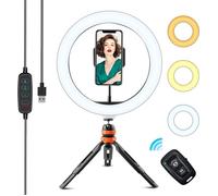 LED Lumière Anneau avec Trépied, 10"" Ring Light avec Télécommande Wireless pour TikTok,Youtube,Diffusion en Direct,Maquillage Lampe