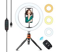LED Lumière Anneau avec Trépied,10"" Ring Light avec Télécommande Wireless pour TikTok/Youtube/Diffusion en Direct/Maquillage Lampe Annulaire Réglable avec 3 Couleur Modes et 11 Luminosité