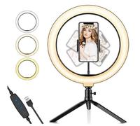 LED Lumière Anneau avec Trépied, Ring Light 3 Couleurs Luminosité Réglable Rotation 360°avec Télécommande Bluetooth pour Photo/Youtu
