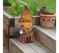 Maison de fée pour le jardin, décoration solaire pour jardin extérieur, lampes solaires pour décoration extérieure, maison en tronc d'arbre, 1x LED blanc chaud, H 23 cm