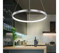 Suspension anneau argent suspension lampe ronde LED lampes suspendues salon moderne, en métal nickel opale mat, 1x LED 19W 900Lm blanc chaud, DxH 38,5x120 cm