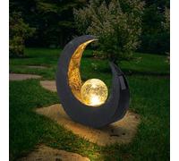 LED Lune Faucille Lampe Solaire Verre Boule Extérieur Jardin sur Pied Braun Noir