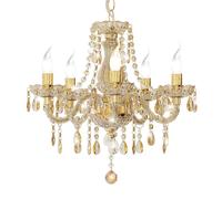 LED Lustre Cristal Plafonnier Suspension Lustre Salle à manger Lampe de salon, métal acrylique doré, 5 flammes E14 LED blanc chaud, DxH 48x150 cm