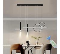 LED Lustre Salle À Manger Cuisine LED Suspension Lampe Dimmable Avec Télécommande Luminaires Modern Bague Design Plafonnier Hauteur Réglable pour Table À Manger Salon Bureau Couloir L100cm (Noir)