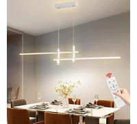 LED Lustre Salle À Manger Lampe à Suspension Dimmable avec Télécommandé Cuisine Table À Manger Plafond Luminaire Moderne Aluminium Design Plafonnier pour Bar Café Salon Chambre (L150cm, Blanc)