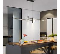 LED Lustre Salle À Manger Lampe à Suspension Dimmable avec Télécommandé Cuisine Table À Manger Plafond Luminaire Moderne Aluminium Design Plafonnier pour Bar Café Salon Chambre (L90cm, Noir)