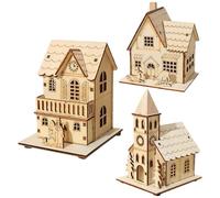LED Maisons De Village De Noël en Bois Lumineuses, Lot De 3 Maison Village De Noel Miniature, Maison De Noël Lumineuse en Bois pour Décoration De Noël Intérieur De Table, Village De Noel Lumineux