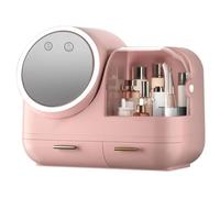 LED Makeup Organizer with Mirror & Fan, Dust-Proof Cosmetic Storage Box with Drawers, Large-Capacity Beauty Organizer for Makeup Lovers, Gift for Women (Pink)