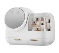 LED Makeup Organizer with Mirror & Fan, Dust-Proof Cosmetic Storage Box with Drawers, Large-Capacity Beauty Organizer for Makeup Lovers, Gift for Women (White)