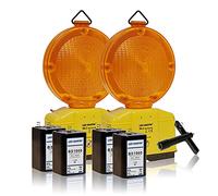 LED-MARTIN® Lot de 2 feux d'avertissement - Jaune - Commutation automatique jour/nuit - Clignotant - Feu d'avertissement - Lampe de chantier - Construction de route - Sécurité - Circulation routière -