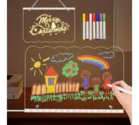 LED Message Light Board, tableau à dessin LED 30 x 20 cm en acrylique avec 7 stylos de couleur, tableau lumineux transparent et effaçable à sec, idéal pour la décoration de cafés, bars et restaurants