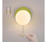 LED Moderne Applique Murale Décorative avec Tirette Interrupteur Lampe Murale G9 Douille avec Globe Abat-jour Éclairage Mural Métal Lumière Tricolore Réglable Luminaire Mural pour Salon (Vert,Rond)